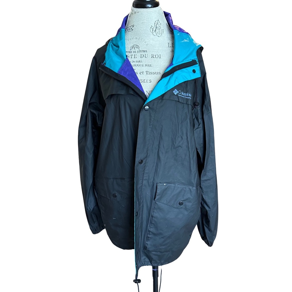 Vintage Columbia Rain Jacket Black Teal Purple
Size Large